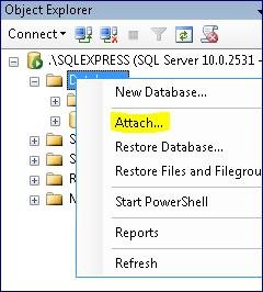 management studio attach database